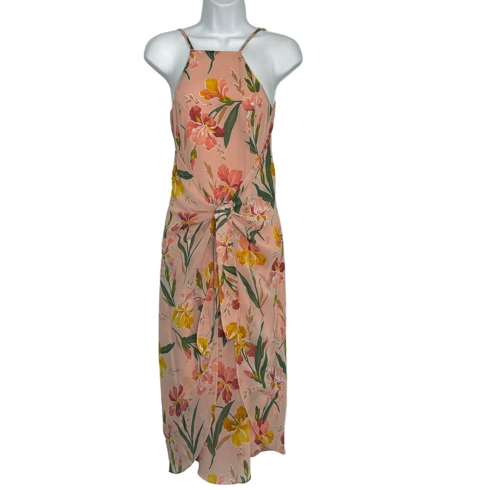 Privacy Please Lehunt Tie Front Sleeveless Floral Print Midi Dress in Ballet XS